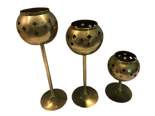 Vintage Set of 3 Brass Candle Holders #90
