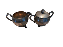 Antique/Vintage Metal Dishes: Silver/Silverplate Sugar and Creamer #8