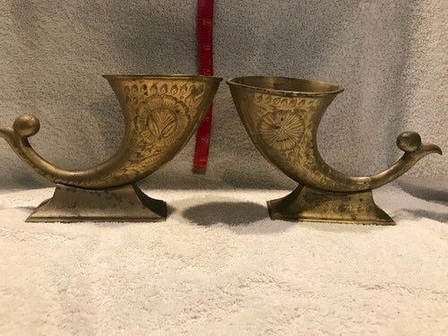 Vintage Solid Brass Decorative Horns on Base (#439)