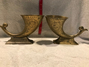 Vintage Solid Brass Decorative Horns on Base (#439)