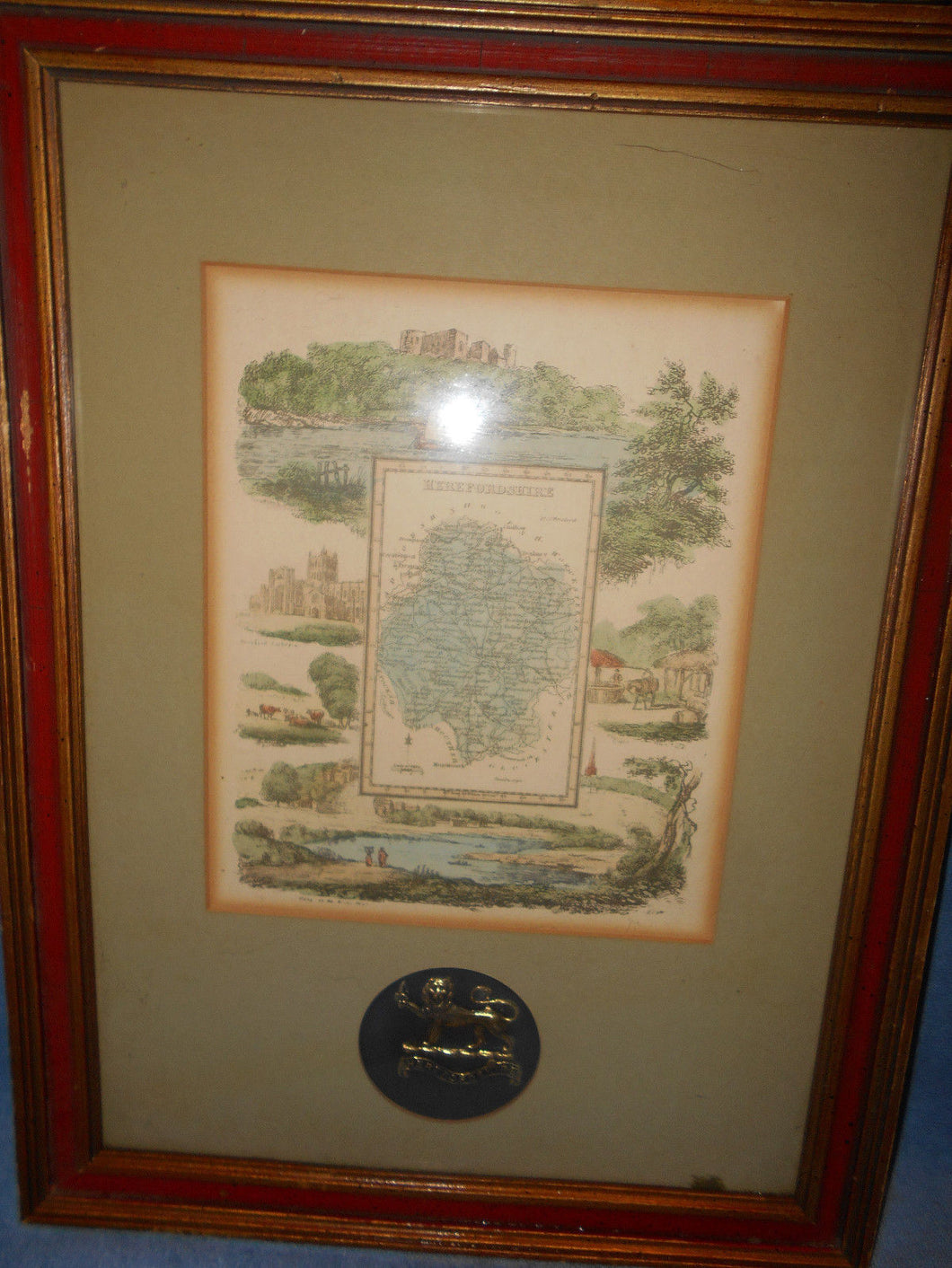 Vintage Herfordshire Map With Town Insignia - Framed #2003