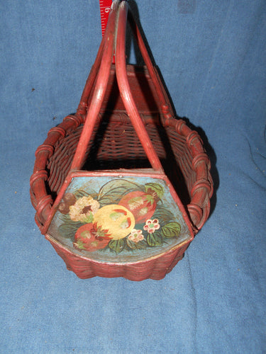 Vintage Red, Hand-Painted Woven Basket (8)