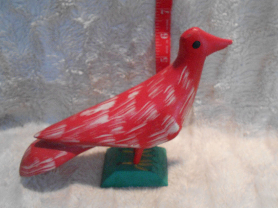 Vintage  Hand-Carved/Painted Red Bird on Base #113