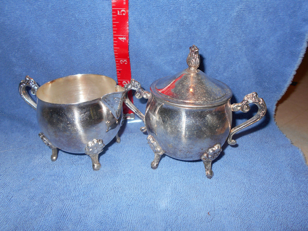 Antique/Vintage Metal Dishes: Silverplate Leonard Creamer & Sugar Set #3a