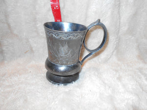 Vintage Fancy Etched Pewter Mug Webster (634a))