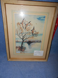 Vintage Watercolor "Flight of Geese" - Framed (523)