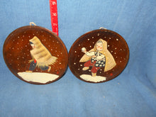 Vintage Set of 2 Wooden Carved & Hand-Painted Eskimo Plates (#1)