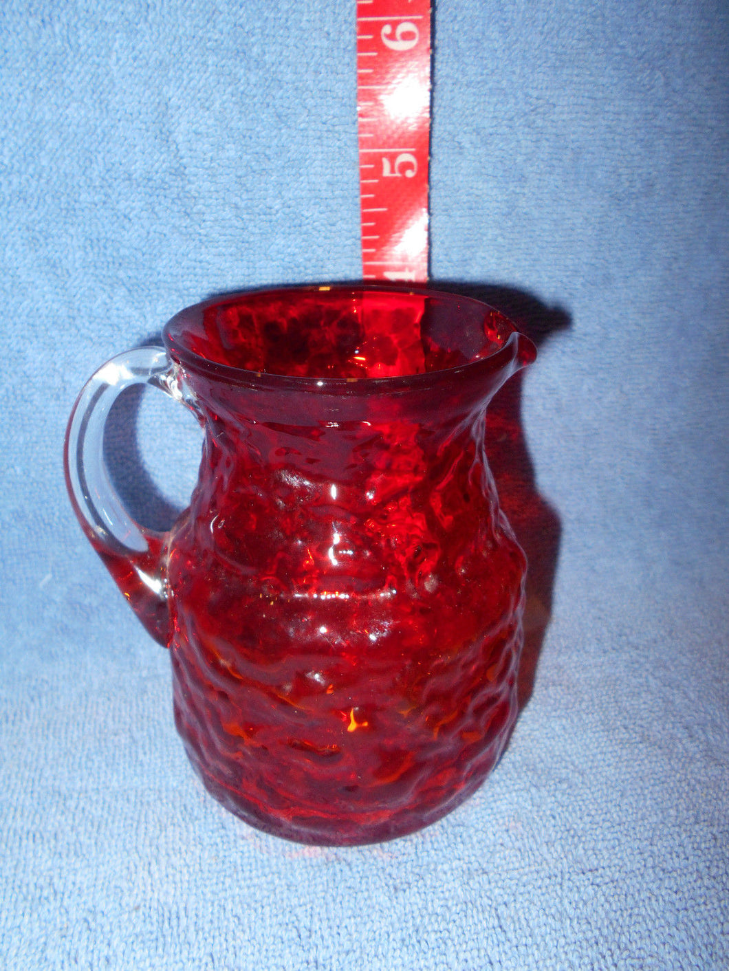 Vintage Red Blown Textured Glass Pitcher (34)