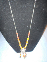 Vintage Brass & Orange Beaded Necklace #11