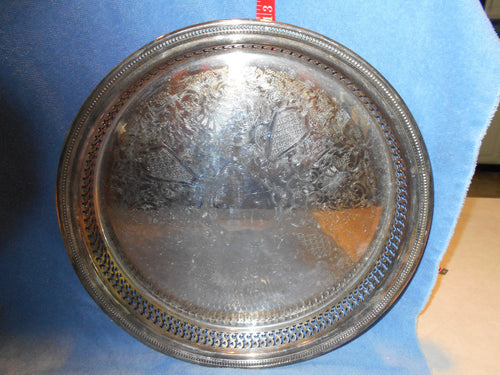 Vintage Silverplate, Ornately Etched, Walled Tray (35)