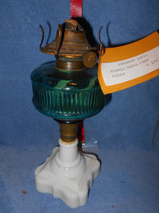 A/V Glassware Deco: Emerald Blown Glass & Milk Glass Kerosene Lamp (#12)