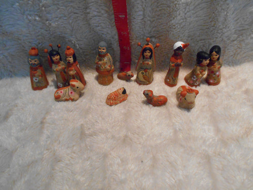 Vintage Mexican or Spanish Clay Nativity Figure Set (53)