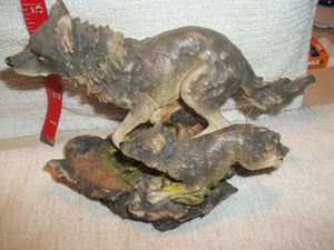 Vintage "Ceramic Wolf And Pup Statue" #128