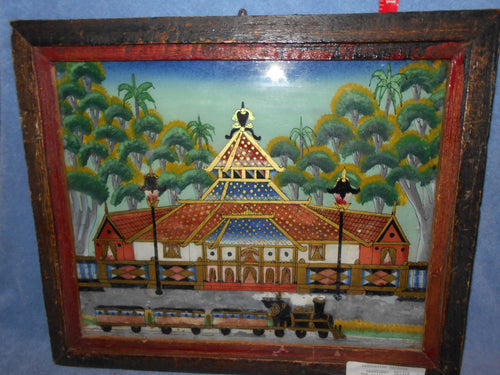 Vintage Indonesian Reverse Painting -Framed (#7c)