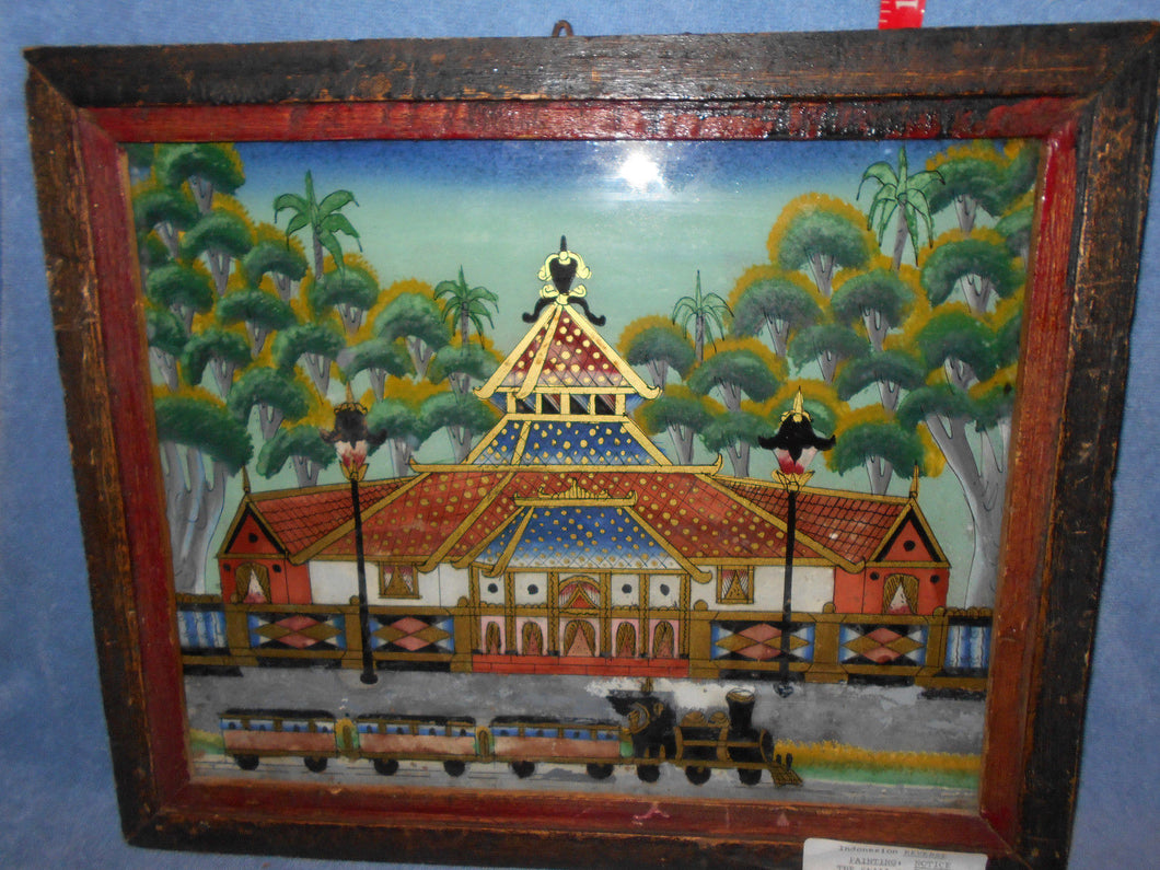 Vintage Indonesian Reverse Painting -Framed (#7c)