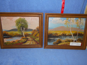 Antique Pair of Oil Paintings: "Birch Trees" & "Fall" - Framed (551)