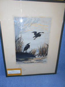 Vintage Print "Flying Birds"  - Framed (552)