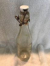 Antique Clear Wire and Porcelain Capped Beverage Bottle  #837