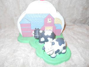 Vintage  Plastic Cow Salt & Pepper Shakers with Napkin Holder (466)