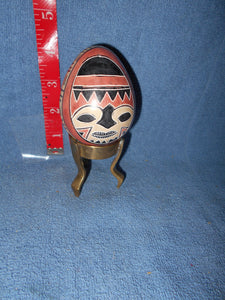 Vintage Hand-Painted Stone Egg On Brass Stand (18)