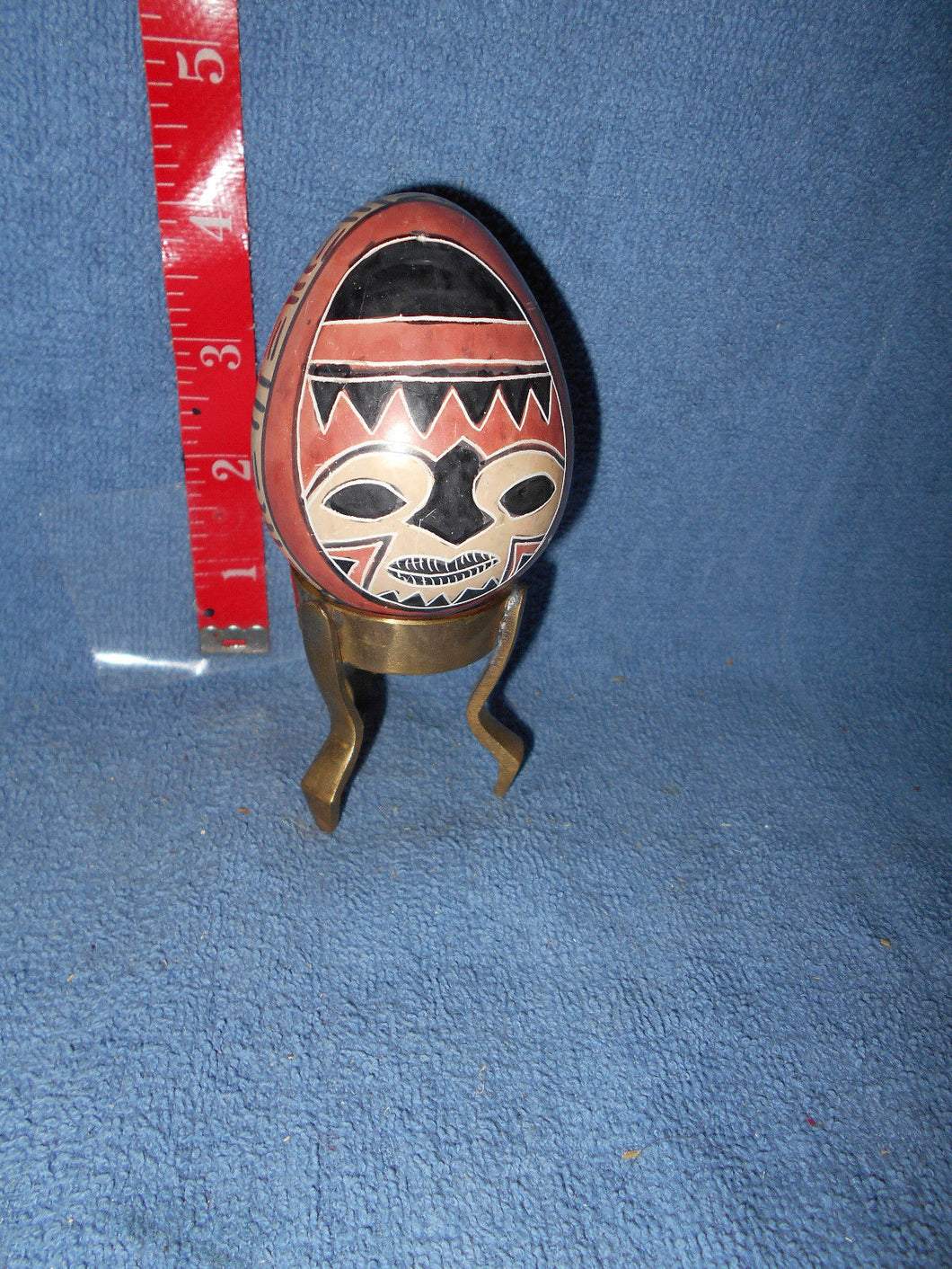 Vintage Hand-Painted Stone Egg On Brass Stand (18)