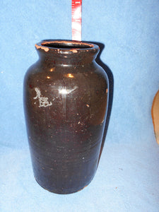 Vintage  Redware Jar, Glazed, Tooled 9 1/2"H (39A)