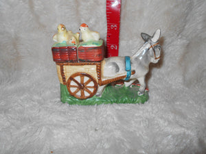 Vintage  Ceramic Donkey Pulling Wagon W/Bird Salt & Pepper Holders (457)