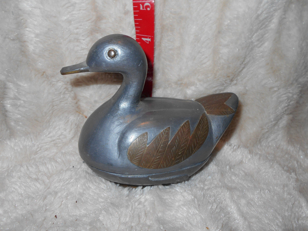 Vintage Heavy Pewter and Brass Duck Trinket Box (827)