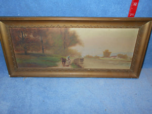 Vintage Oil on Board Painting "Long Ride Along The Canal" - Framed (527)