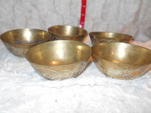 Vintage Heavy Brass, Set of 5 Etched Bowls (35)