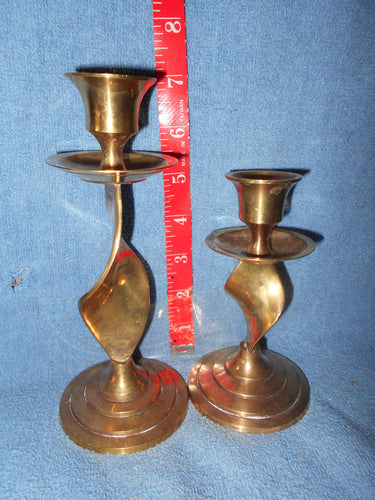 Vintage  Set of Twisted Brass Candle Holders (43)