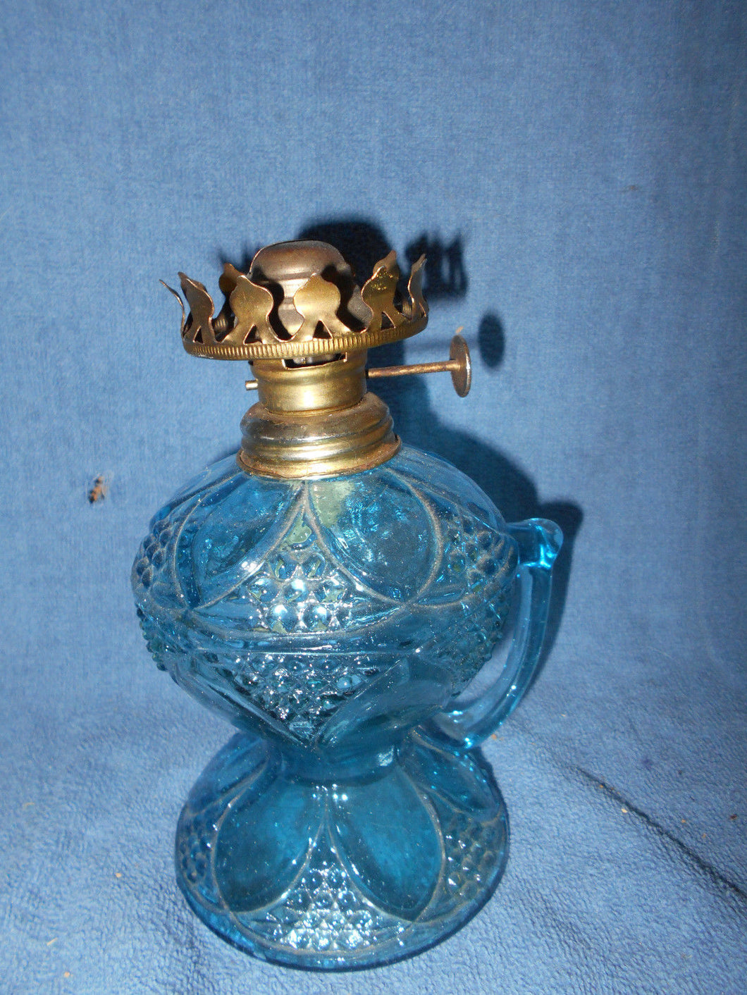 Antique/Vintage Glassware/Deco: Blown Glass Hurricane Lamp Blue (#13)