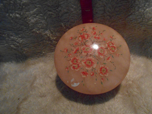 Vintage Peach Marble, Floral Painted Trinket Box (809)