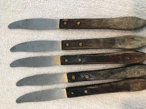 Vintage Ekco Forged Stainless Steel Wooden Handled Serrated Butter Knives  #1083