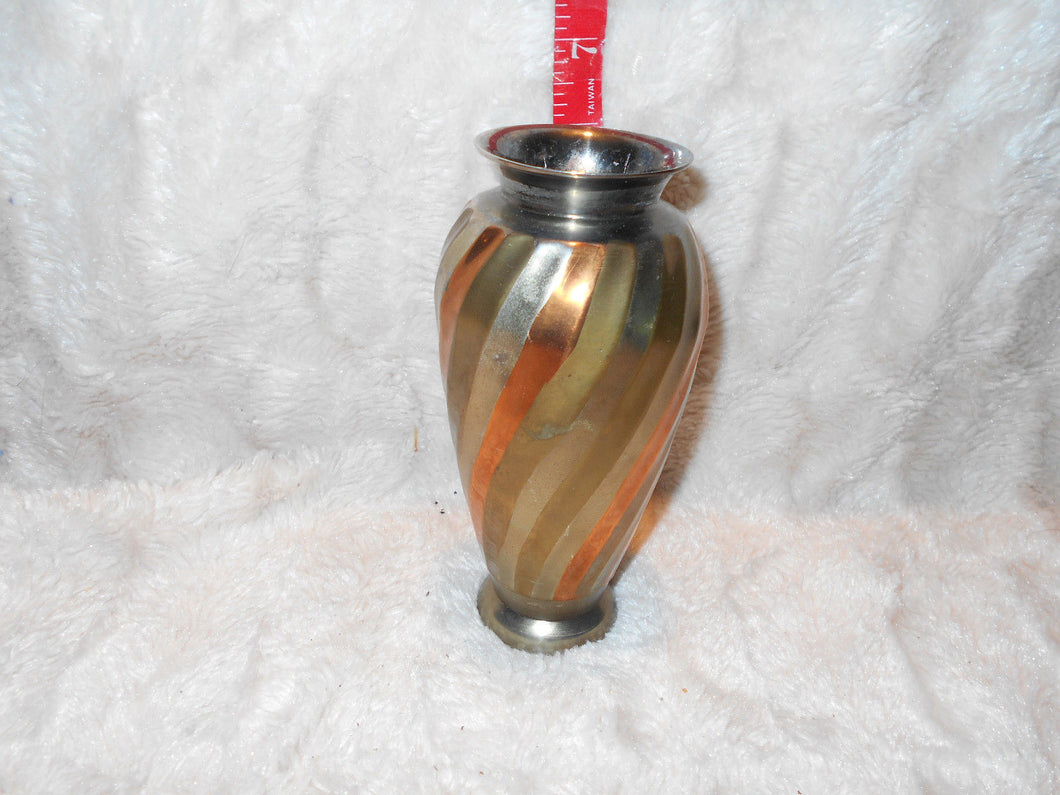 Vintage  Copper, Silverplate, Brass Swirled Vase (49)