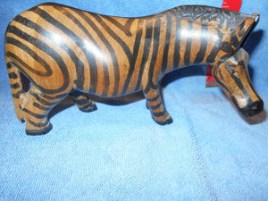 Vintage  Hand-Carved, Hand-Painted Wooden Zebra #106