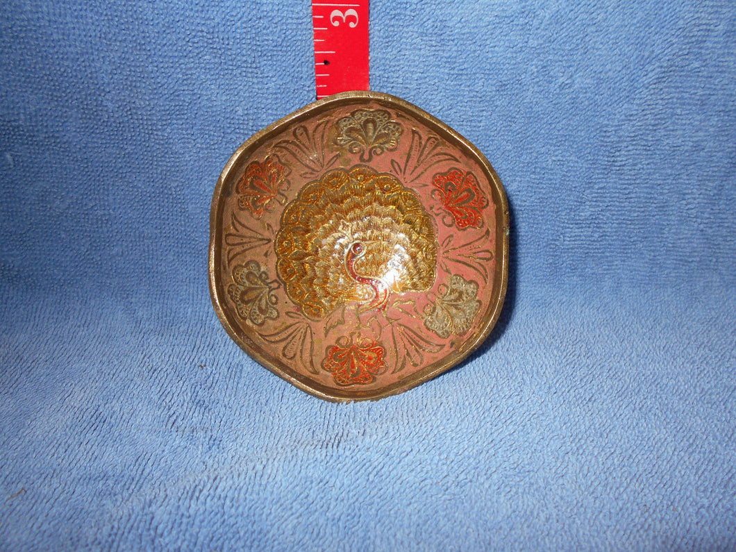 Vintage Brass, Enameled Peacock Bowl (43)