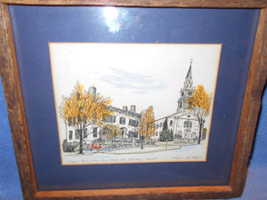 Vintage Hand-Etched & Colored "Seymour House - Middlebury, Vermont" Picture - Framed (533)