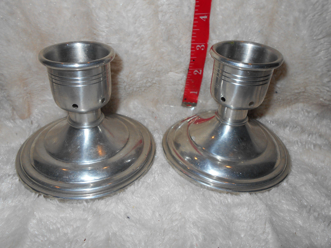 Vintage Pair of Josten's Pewter Candle Holders (60)