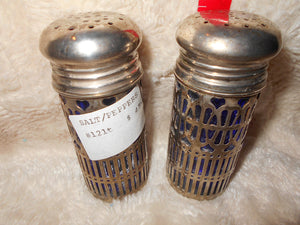 Vintage Silverplate & Blue Glass Salt & Pepper (3)