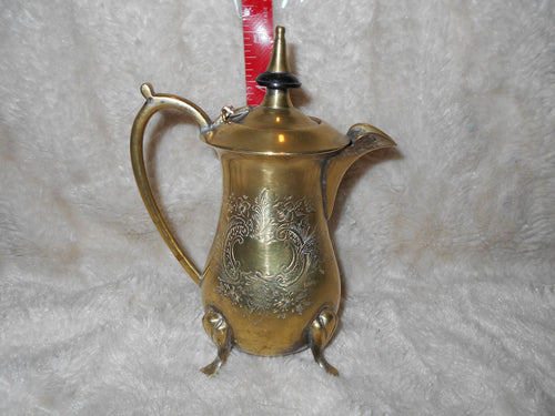 Vintage Brass on Silver, Lidded, Footed, Teapot (24)