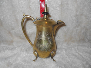 Vintage Brass on Silver, Lidded, Footed, Teapot (24)