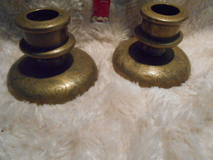 Vintage Pair of Heavy Brass Candleholders 1 3/4" H (16)