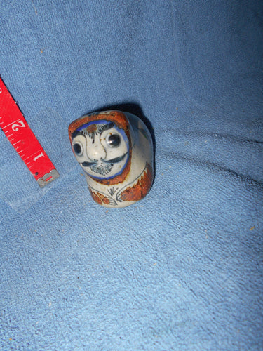 Vintage  Hand-Painted Mexican Mustached Bearded Pottery Cat #112