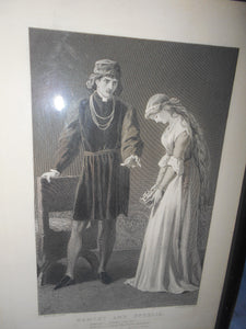 Vintage Shakespeare Etched Picture "Hamlet and Ophelia" - Framed (519)