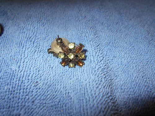 Vintage Brass, Green & Amber Flower Earrings (515)