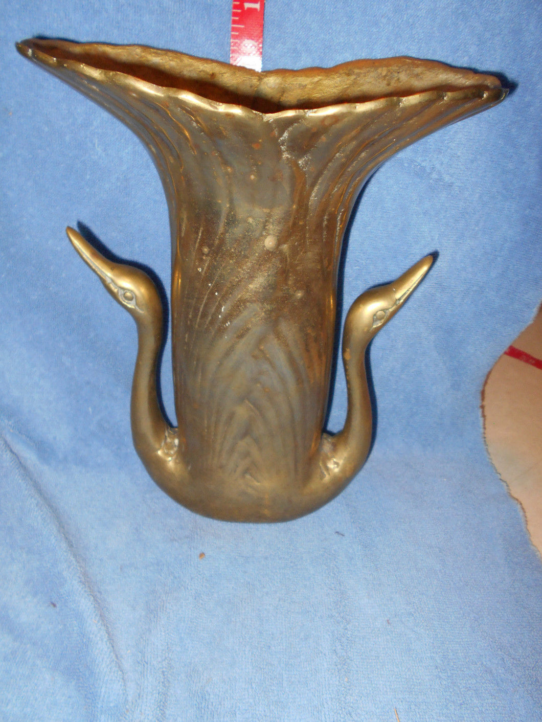 Vintage Heavy Brass Double Swan Vase (50)