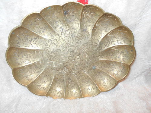 Vintage Heavy Brass, Brass-like Floral Tray (27)