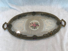 Antique Silvercraft Brass & Glass Tray  #1100