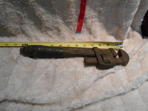 Vintage Cast Iron or Iron & Wooden Leather-wrapped Monkey Wrench (#12)